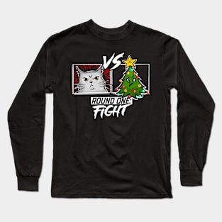 Funny Cat Christmas Tree Cat versus Christmas Tree Gift Cat Lovers Long Sleeve T-Shirt